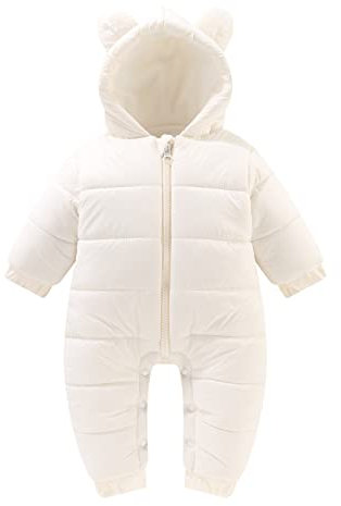Neonato Ragazze Ragazzi Inverno Caldo Tuta Da Neve Orecchie Orso Tuta con Cappuccio Piumino Pagliaccetto Imbottito Outwear Giacca Ragazzi Piumino, bianco, 0-3 mesi