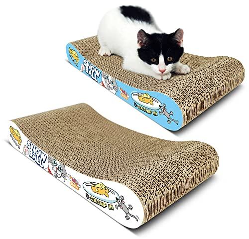 TTCAT Cat Scratching Pad, 2 Pack Corrugated Cat Scratcher Cardboard, Bone Type Durable Cat Scratching Board Reversible for Furniture Protection.