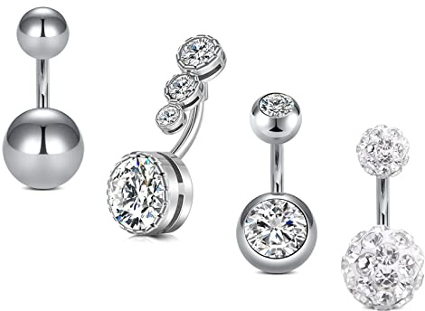 Mayhoop Bauchnabelpiercing 14G 6mm Chirurgenstahl Silber Piercing Bauchnabel Bauch Piercing für Frauen Männer