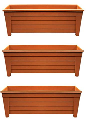 Optimal Products Long Trough 55cm Plant Pot Plastic Planter Indoor Home Outdoor Garden Window Herb Flower Box (3 Trough, Terracotta)