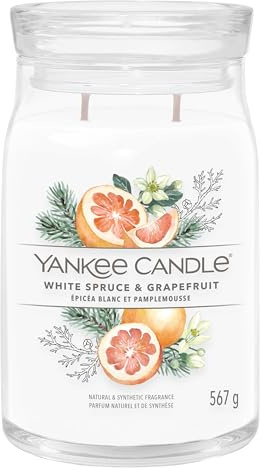 Yankee Candle Signature Duftkerze, weiße Fichte und Grapefruit, große Kerze im Glas mit Doppeldocht, Sojawachsmischung, lange Brenndauer, perfektes Geschenk für Frauen
