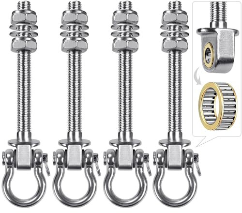 Dolibest 4pcs Crochet de Hamac, 17.5cm Accroche de Balançoire Fixation Fauteuil Suspendu de 180 Pivot Ensemble Plafond Poutre Chaise de Yoga Sac de Frappe Materiel de Suspension, 1500lbs