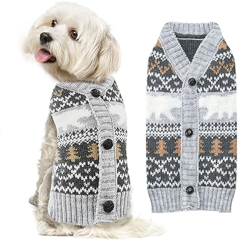 ABRRLO Dog Christmas Jumpers V neck Grey Puppy Cat Sweaters Cute Polar Bear Knitted Pet Clothes Xmas Costume Apparel for Small Medium Large Dogs(White Bear,M)