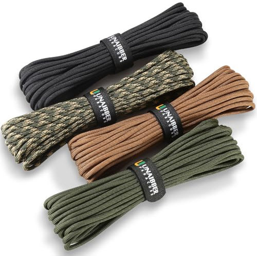 Unaibber 40M Paracord 4mm, 4 Stück x 33ft | Paracord Schnüre Seil 7 Kern-Strängen, aus reißfestem 100% Nylon Seil, Type III hält bis zu 250kg für Survival Camping, Gesamtlänge 132ft