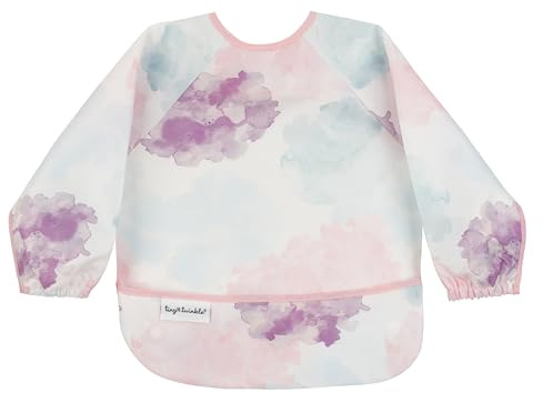 Tiny Twinkle Mess Proof Baby Bibs – Waterproof Baby-Led Weaning Apron | 100% Recycled Polyester, Easy to Clean & Machine Washable Long Sleeve Bibs (Cotton Candy, Small 6–24 Months)