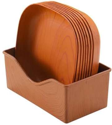 Assiettes creuses en plastique grain de bois réutilisables incassables assiettes creuses en plastique et assiettes au lave-vaisselle, micro-ondes camping