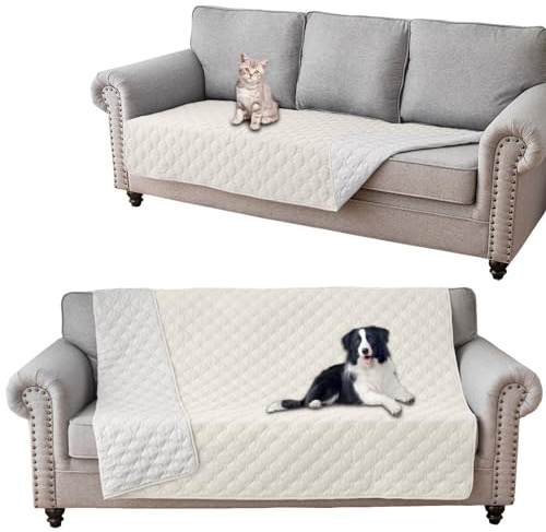 GEBIN Coperta Impermeabile per Cani, Copridivano antigraffio gatto, Copridivano con Penisola per Animali con Fondo in Gomma Antiscivolo, Copriletto (Avorio,102x127cm)