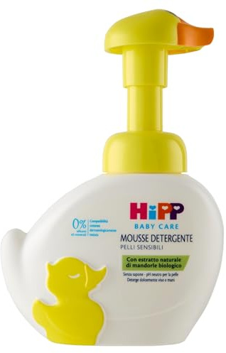 HiPP - Baby Care Barnrengöringsmousse i form av en söt anka, rengör och fuktar kropp och händer, för känslig hud, med naturligt ekologiskt mandelextrakt, 1 flaska på 250 ml
