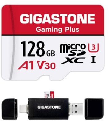 【Nur für Switch 1】 GIGASTONE 128GB Micro SD Karte mit USB Typ C Kartenleser, Gaming Plus, MicroSDXC Speicherkarte für Nintendo Switch 1, bis zu 100MB/s, 4K UHS-I A1 U3 V30 C10 mit Kartenleser