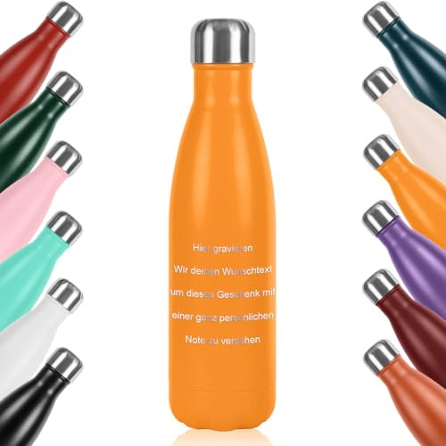 polar-effekt Edelstahl Wasserflasche 500 ml gelb mit personalisierte Gravur - nachhaltige BPA-freie Trinkflasche - ideal für warme und kalte Getränke