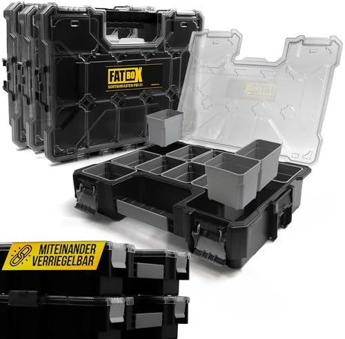Fatbox XXL Organizer Sortierkasten PBI 30, Schwarz, 3er Pack | Sortimentskasten, Kleinteilemagazin, Aufbewahrungsbox, Koffer