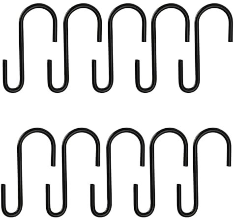 iLamvie 10 ganci neri a S da appendere,piccoli ganci da cucina a forma di S, in acciaio inox, per cucina, bagno, camera da letto e ufficio (nero)
