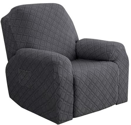 ele ELEOPTION - Funda de sillón relax extensible, funda para sofá relax de 1 plaza con bolsillo lateral, para sillón reclinable de relajación y masaje, 4 piezas con jacquard (gris oscuro)
