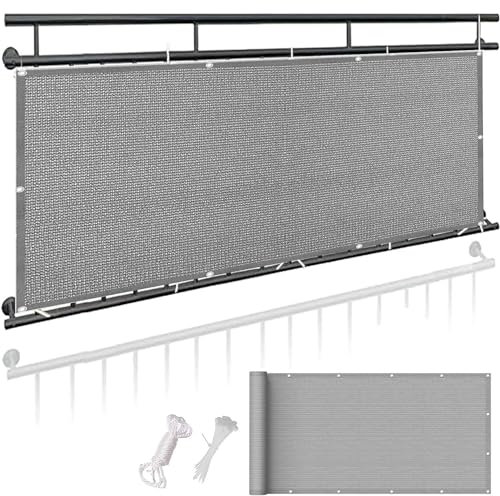 Balkonverkleidung Sichtschutz 70 x 420 cm Uv-Schutz Windschutz Sonnenschutz Balkonumrandung Ohne Bohren mit Kabelbinder Ohne Bohren für Balkon Garten, Grau
