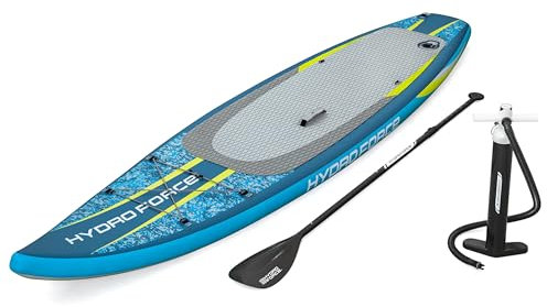 Bestway Hydro Force SUP Touring Board-Set Aqua Glider, 320 x 79 x 12 cm, bis 110 kg, FortiFiber Material, TravelTech Design, 2 abnehmbare Finnen, Diamond Traction Pad, Pumpe, Paddel, Rucksack, Leash