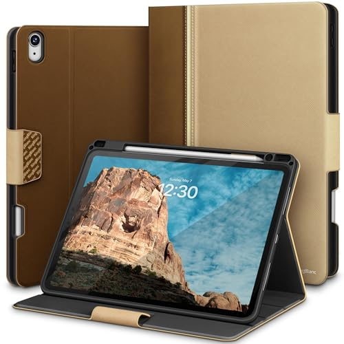 KingBlanc Hülle für iPad Air 11 M4/M3/M2 Air 5/4 Beige | Design mit zwei Texturen, Stifthalter, PU Leder, Verstellbarer Ständer zum Betrachten/Tippen, Auto Schlaf/Wach