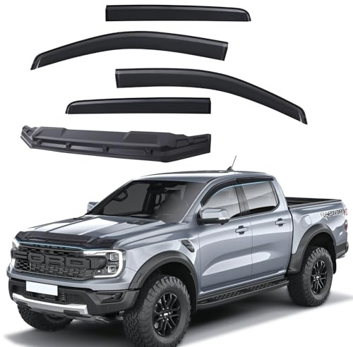 JHCHAN Steinschlagschutz + Windabweiser Zubehör für Ford Ranger 2023-2026 T9 Wildtrak Raptor Platinum XL XLT Limited Tremor Wildtrak X(Motorhaubenschutz +Winddeflektoren)