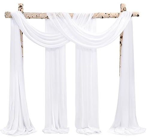 Showgeous Wedding Arch Draping Fabric 2 Panels 28 x 19Ft White Chiffon Drapery for Archway Ceremony - Sheer Backdrop Curtains for Arbor and Ceiling Decorations