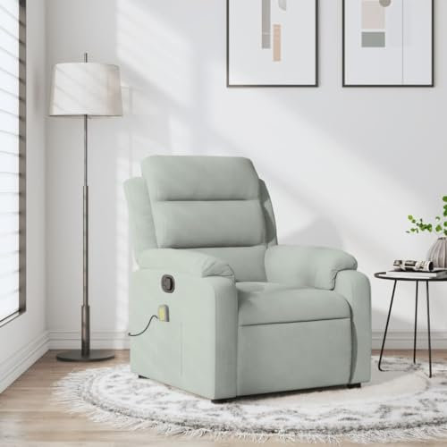 Homgoday Massagesessel Fernsehsessel Relaxsessel Ruhesessel TV Sessel Polstersessel, Manuelle Liegefunktion, Massagefunktion, für Wohnzimmer Hellgrau Samt