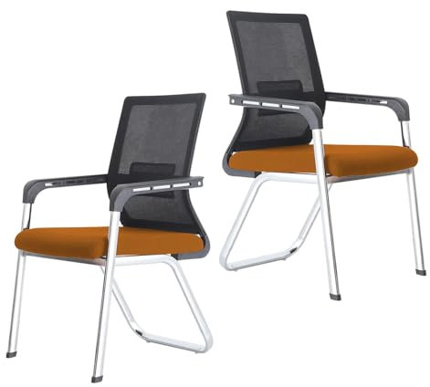 CLLXDZ Konferenzstuhl, Besucherstuhl, Netzrückenlehne, Gepolsterter Stoffsitz | Ergonomische Lendenwirbelstütze | Schule, Kirche, Gäste, Empfang | 2er-Pack(Yellow)