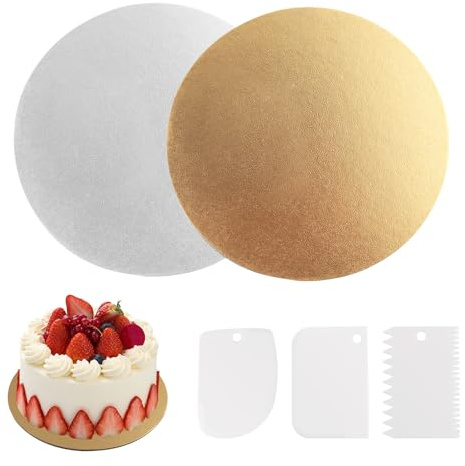 8 Stück Tortenplatte, Runde 8 Zoll/20cm Cake Board Stabile Kuchenplatte mit Kratzern, Tortenboden Praktische Tortenunterlage Rund zum Dekorieren, Transportieren, Präsentieren von Torten (Silber, Gold)