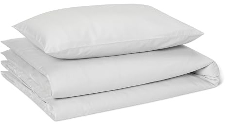 Amazon Basics 100% Organic Cotton Cot Bed Duvet Cover Set, Reversible Toddler Bedding, 100 x 135 cm & Pillowcase 40 x 60 cm, Soft Grey