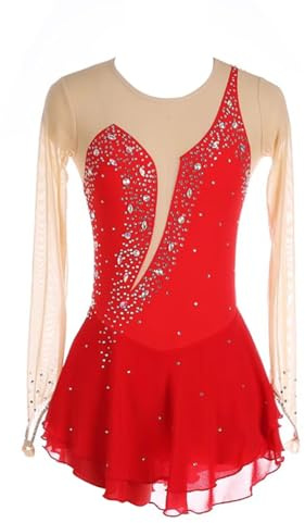 purpleq Glitzer Eiskunstlauf Kleid Damen Langarm Kürkleid Mit Strass Rollkunstlauf Wettbewerb Tanzanzug Ballerina Kleid Latein Tanzkleid Wettbewerb Tanzkostüm Damen Tanzkleid