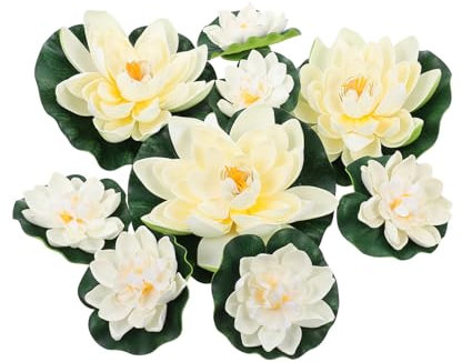 Cabilock 9stücke Künstliche Seerosenblätter Blumen Ornament Gefälschte Lotusblumen Weiße Künstliche Lotusblüten Für Tischdeko Wohnzimmer Teich