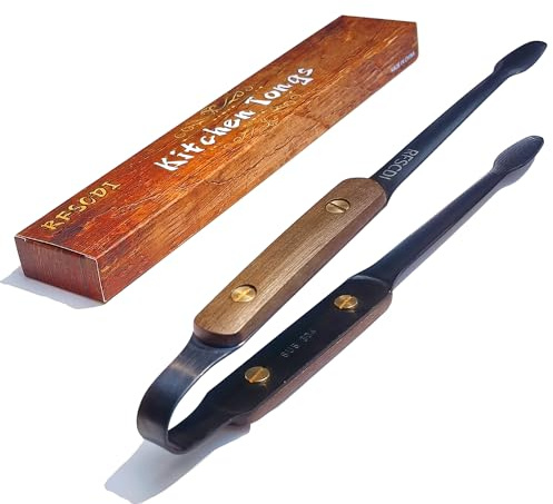 Exquisite Lightweight Cooking Tongs - 304 Stainless Steel & Walnut Wood, Comfortable Grip, Non-Slip Design, High Heat Resistant - Ideal for Light and small food, Kitchen Plating, Korean BBQ, 9-Inch