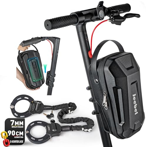 Jeebel Bolsa para Patinete Eléctrico 3/4/5L & Candado Cadena ø7MM 90CM - Bolsa de Manillar Impermeable con Soporte Fijación Rápido, Candado de Bicicleta con Llaves para MTB Bicicleta(4,5 L + Candado)