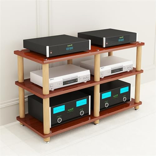 WLCGYD Audio Rack HiFi Regal AV-Medienständer Mit 2 Und 3 Ebenen, Audiokomponenten-Rack-Regal – Display, Verstärker, Aufnahme, Stereo-Receiver, HiFi, Zweireihiges Eck-Entertainment-Center(Teak)