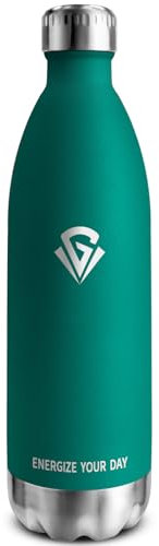 Termo de 1000 ml, botella de agua con ácido carbónico, sin BPA, a prueba de fugas, termo de doble pared, para fitness, correr, oficina, niños, adultos, camping, fitness, burbujas