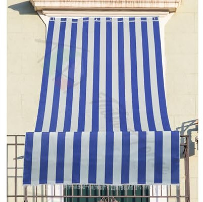Tata Home Tenda da Sole a Righe per Balcone Veranda e Terrazzo con Anelli e Ganci Tessuto Resistente da Esterno Lavabile Misura 140x250 cm Colore Blu