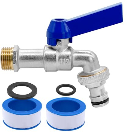 AIMEKE 1/2 Zoll Wasserhahn Garten Messing Kugelhahn Aussen | Frostsicher -20℃ Auslaufhahn Hitzebeständig 120℃ Außenwasserhahn mit Schlauchanschlüsse (Blau-B)
