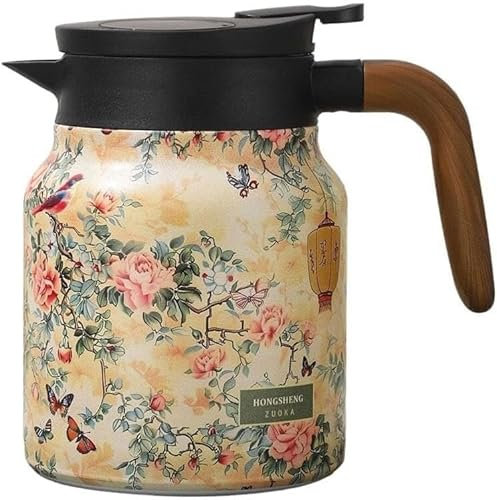Théière isotherme à motif floral vintage en acier inoxydable - 800 ml - Théière avec infuseur pour thé chaud et boissons froides - Pichet à thé et café (rose)