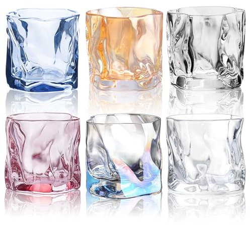 Chingcoo 6 bicchieri da whisky, 200 ml, in cristallo irregolare, senza piombo, ideali per bar, appartamenti, cucine e da regalare