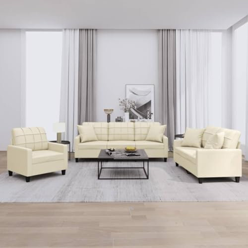 Snsowed 3-TLG. Sofagarnitur mit Kissen Creme Kunstleder, Sofa Mit Relaxfunktion, Couchgarnitur, Wohnzimmer Sofa, Couch, Sofa Set 3201349