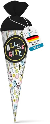 itenga Geschwisterschultüte 35cm Motiv Formeln oder Buchstaben Geschenkverpackung kleine Schultüte für Schüler Studenten zum Schulstart Ausbildungsstart Studium (Motiv Buchstaben - Alles Gute)