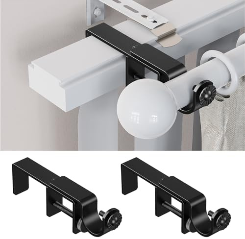 Outside Mount Blinds Curtain Rod Bracket Attachment – ONLY Fit 2–3 Wide Rectangle Headrail – NOT Compatible with 1–2 – No Drill No Tools Required (Black 2 Pack, 2 to 3)
