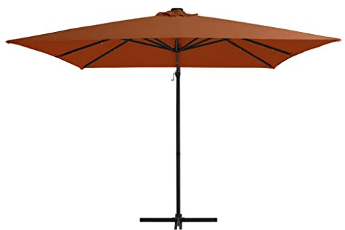 Gartenschirm 250x250 cm Terrakotta mit LED solarbeleuchtet -Schutz Polyester stahlgestell neigbar drehbar 360 Grad mit kurbel Kreuzfuß stabil