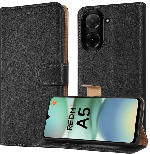 PIXFAB Case for Xiaomi Redmi A5, Leather Wallet Phone Case, Magnetic Book Flip Folio Cover [RFID Protection & 3 Card Slots] and [Kickstand] Case Cover for Xiaomi Redmi A5 - Black
