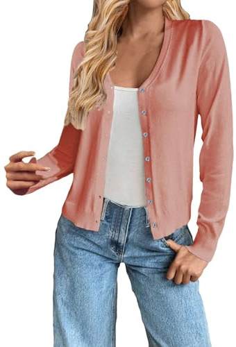 Generico Cardigan Donna Basic Tinta Unita, Maglione Leggero con Scollo a V e Maniche Lunghe, Golfino con Bottoni per un Look Quotidiano Raffinato