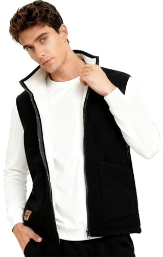 ZCJ Gilet da uomo in pile con imbottitura in peluche, caldo gilet di mezza stagione per autunno e inverno, senza maniche in pile con tasche con cerniera, per escursioni, pesca, caccia, Nero , 3XL