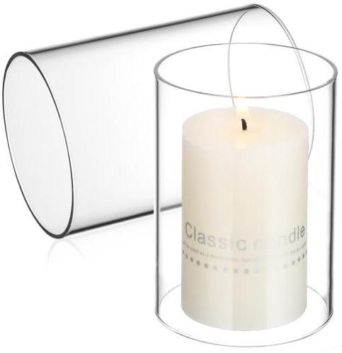 ERINGOGO Klare Glaskerzenabdeckung Zylinder 3.94X2.76 Zoll Transparenter Kerzenhalter Ohne Boden Offener Flammen Lampenschirm Für Romantische Wohn- Und Esszimmerdeko 2Er Set