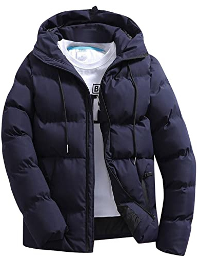 Winter Jackets for Men UK Lightweight Puffer Jacket Mens Coat Hoody Zip up Loose Cotton Padded Packable Down Quilted Jacket Puffy Top Blouse for Snow Ski Hiking Cozy Warm