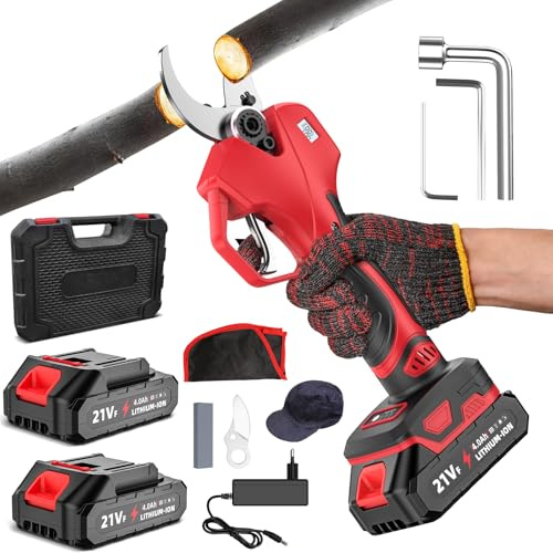 Secateur Electrique Sans Fil 50mm, Sécateur Électrique avec 2 Batteries et Écran LCD, Secateur a Batterie 2×7500mAh, Moteur Sans Balais, Sécateur de Jardin pour Jardinage, Vigne, Arbre Fruitier