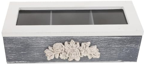 Mipcase Contenitore Portagioielli in Legno con Coperchio 3 Scomparti e Cassetto Organizer per Bustine di Tè e Accessori Scatola da Tè per Cassetti Organizer Multifunzione per Donne e