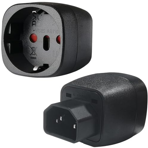 2 Stück EU auf C14 Stecker, Kaltgerätestecker, C14 auf CEE7, 250V/10A CEE Schuko Adapter, IEC C14 Stecker Geeignet für Rechenzentren, PDU-Einheiten, Kleine Server, Netzwerkgeräte und USV