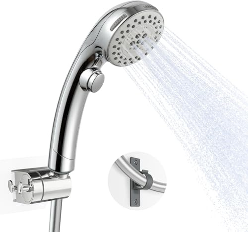 OFFO Pommeau de Douche pour Camping-car avec Tuyau de 1.6m et Support, Pomme de Douche avec 5 Modes, Douchette Economie d'eau, pour Caravanes, Camping et Salles de Bains, Chrome