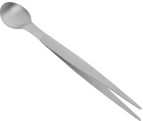 EXQUIMEUBLE Kleiner Geschmacks und Probierlöffel aus Edelstahl mit Essstäbchen und Pinzette Kompakt und Tragbar für Küche und Hotel Silberfarben 20,5cm Länge